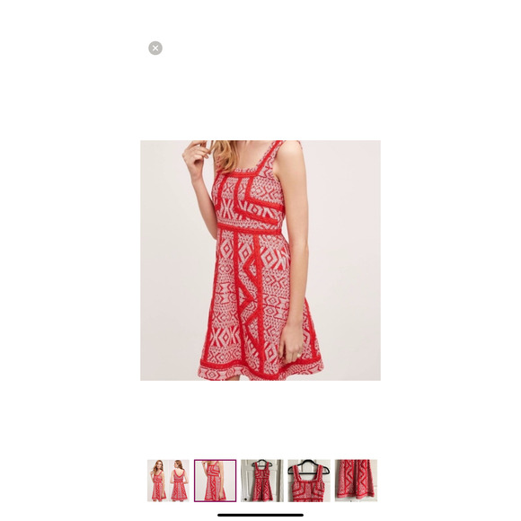 Maeve Dress Womens 0 Red White Geometric Fit & Flare Knit Boho Sleeveless - Picture 2 of 6